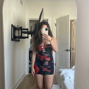 Never worn colorful mesh strapless dress